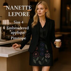 Nanette Lepore Embroidered Floral A-Line Skirt – Size 4